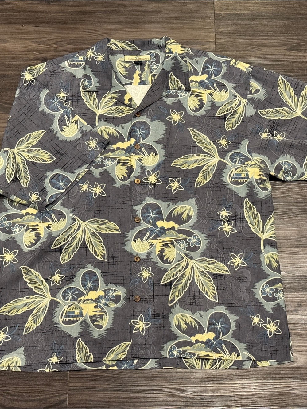 Tommy Bahama Gray & Yellow Floral Camp Shirt